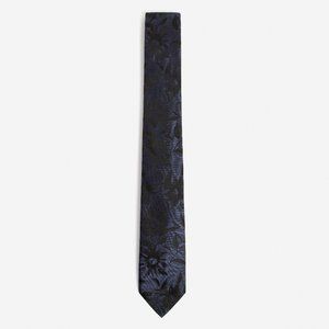 Navy Blue Narrow Floral Silk Tie